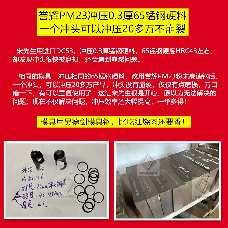 譽(yù)輝PM23粉末高速鋼沖壓65錳鋼薄壁圓沖頭不開(kāi)裂 譽(yù)輝PM23粉末高速鋼沖壓65錳鋼薄壁圓沖頭不開(kāi)裂